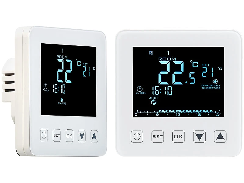 Revolt Raumthermostat Digital:2er-Set Wand-Thermostate Für Fußbodenheizung, LCD, Touch-Tasten 4 Revolt Raumthermostat Digital:2er-Set Wand-Thermostate Für Fußbodenheizung, LCD, Touch-Tasten – Bild 2