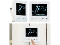 Revolt Raumthermostat Digital:2er-Set Wand-Thermostate Für Fußbodenheizung, LCD, Touch-Tasten