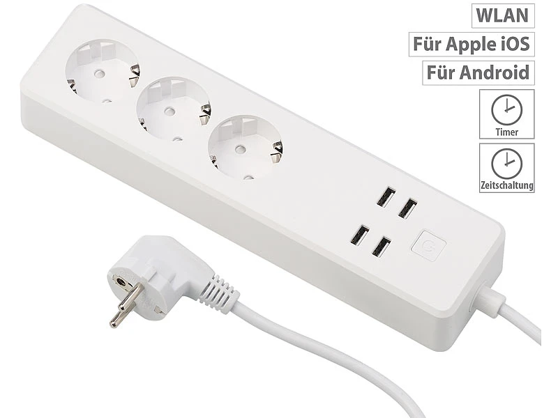 Luminea Home Control WLAN Steckerleiste:WLAN-Steckdosenleiste, 4x USB, Für Siri, Alexa & Google Assistant, 16A 3 Luminea Home Control WLAN Steckerleiste:WLAN-Steckdosenleiste, 4x USB, Für Siri, Alexa & Google Assistant, 16A