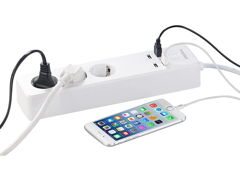 Luminea Home Control WLAN Steckerleiste:WLAN-Steckdosenleiste, 4x USB, Für Siri, Alexa & Google Assistant, 16A 6 Luminea Home Control WLAN Steckerleiste:WLAN-Steckdosenleiste, 4x USB, Für Siri, Alexa & Google Assistant, 16A – Bild 4