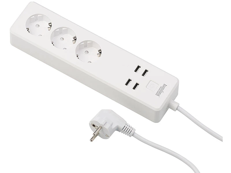 Luminea Home Control WLAN Steckerleiste:WLAN-Steckdosenleiste, 4x USB, Für Siri, Alexa & Google Assistant, 16A 4 Luminea Home Control WLAN Steckerleiste:WLAN-Steckdosenleiste, 4x USB, Für Siri, Alexa & Google Assistant, 16A – Bild 2