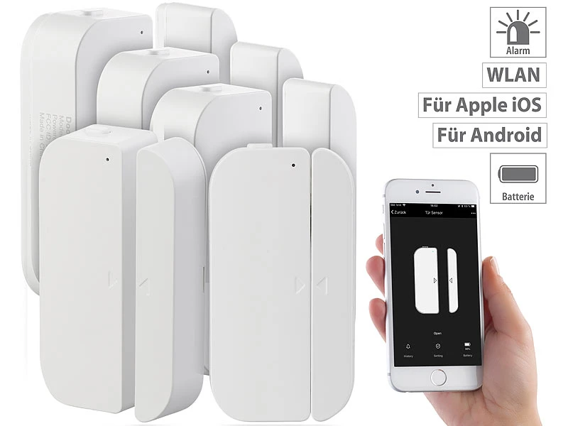 Luminea Fenstersensoren:5er-Set WiFi Tür & Fensteralarm, Alexa Und Google Assistant Komp. 3 Luminea Fenstersensoren:5er-Set WiFi Tür & Fensteralarm, Alexa Und Google Assistant Komp.