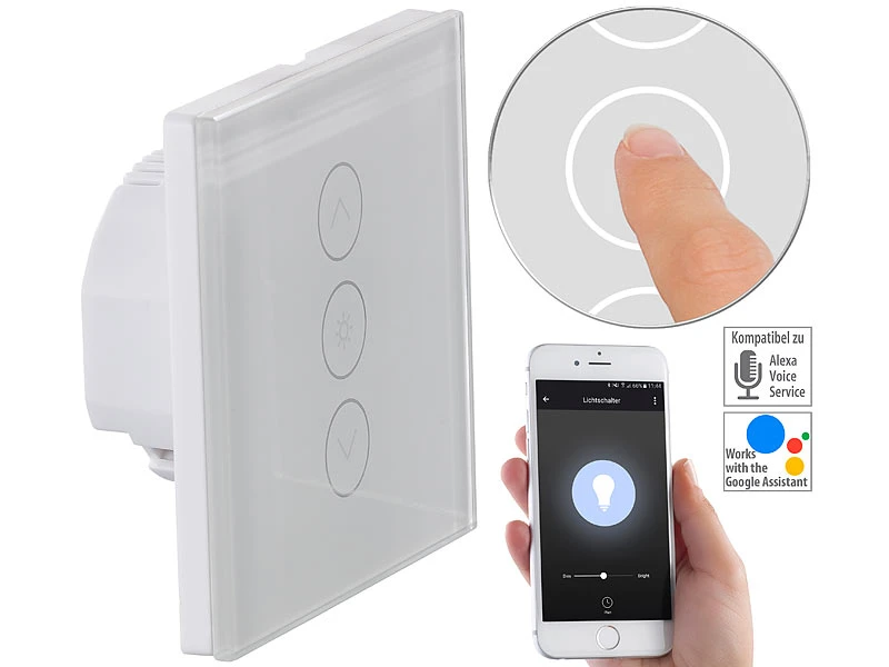 Luminea Home Control Smart Home Lichtschalter:2er-Set Touch-Lichtschalter & Dimmer, Für Alexa & Google Assistant 11 Luminea Home Control Smart Home Lichtschalter:2er-Set Touch-Lichtschalter & Dimmer, Für Alexa & Google Assistant – Bild 9