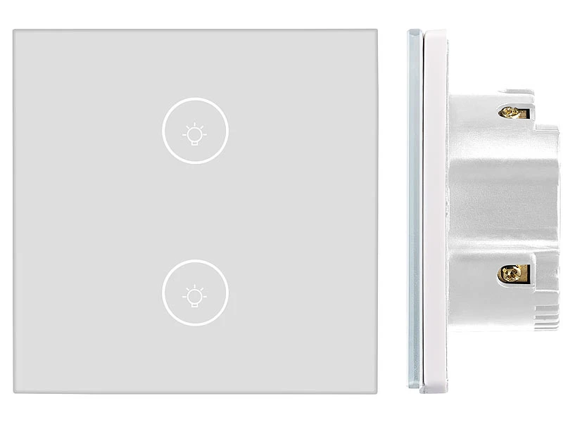 Luminea Home Control Touch Lichtschalter:2er-Set Touch-Doppel-Lichttaster, Komp. Zu Alexa & Google Assistant 5 Luminea Home Control Touch Lichtschalter:2er-Set Touch-Doppel-Lichttaster, Komp. Zu Alexa & Google Assistant – Bild 3