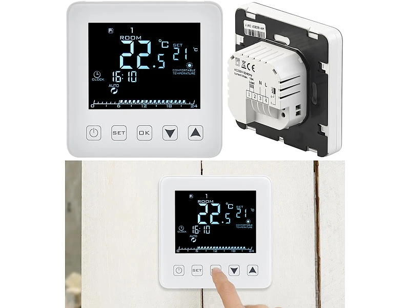 Revolt Raumthermostat Digital:2er-Set Wand-Thermostate Für Fußbodenheizung, LCD, Touch-Tasten 12 Revolt Raumthermostat Digital:2er-Set Wand-Thermostate Für Fußbodenheizung, LCD, Touch-Tasten – Bild 10
