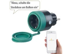 Luminea Home Control Zeitschaltuhr Außen:2er-Set Outdoor-WLAN-Steckdosen F. Alexa, Siri & Google Assistant, 16A -Pearl Shop nx4655 4 3