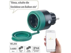 Luminea Home Control WLAN Aussensteckdose:Outdoor-WLAN-Mini-Steckdose, Für Alexa, Siri & Google Assistant, 16 A -Pearl Shop nx4655 6 2