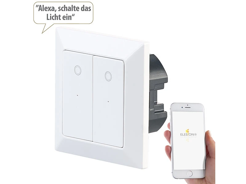 Luminea Home Control WLAN Taster:Doppel-Lichttaster Mit WLAN, App, Für Siri, Alexa & Google Assistant 4 Luminea Home Control WLAN Taster:Doppel-Lichttaster Mit WLAN, App, Für Siri, Alexa & Google Assistant – Bild 2
