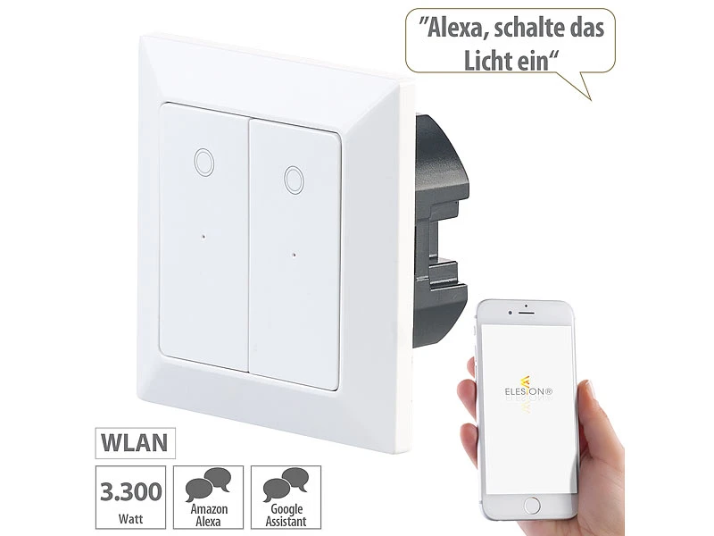 Luminea Home Control WLAN Taster:Doppel-Lichttaster Mit WLAN, App, Für Siri, Alexa & Google Assistant 3 Luminea Home Control WLAN Taster:Doppel-Lichttaster Mit WLAN, App, Für Siri, Alexa & Google Assistant