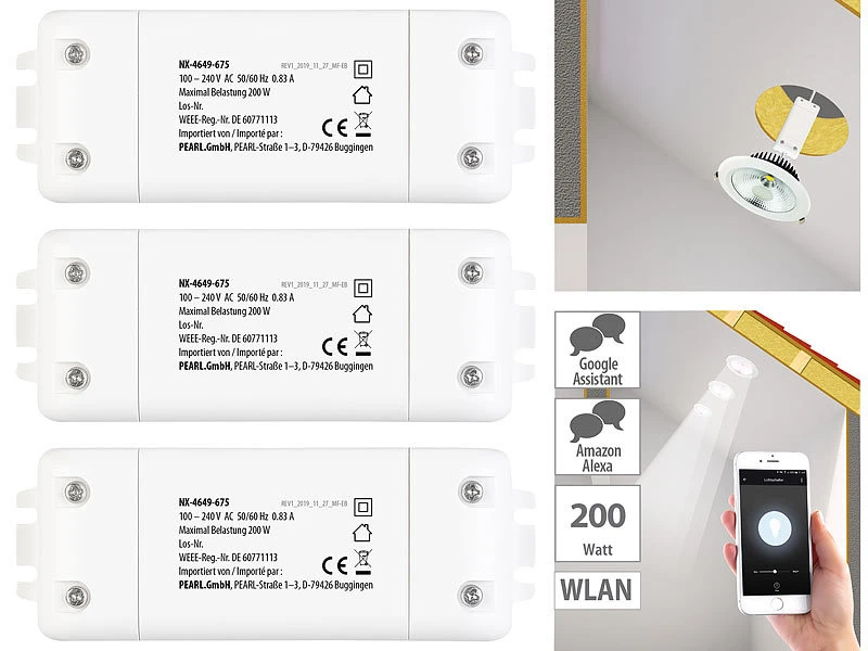 Luminea Home Control Siri Lichtschalter:3er-Set WLAN-Schalter Mit Dimmer, Für Siri, Alexa & Google Assistant 3 Luminea Home Control Siri Lichtschalter:3er-Set WLAN-Schalter Mit Dimmer, Für Siri, Alexa & Google Assistant