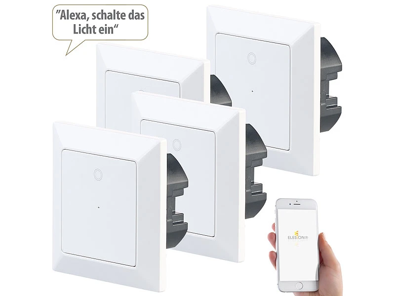 Luminea Home Control Lichtschalter:4er-Set WLAN-Lichttaster, App, Komp. Zu Siri, Alexa, Google Assistant 5 Luminea Home Control Lichtschalter:4er-Set WLAN-Lichttaster, App, Komp. Zu Siri, Alexa, Google Assistant – Bild 3