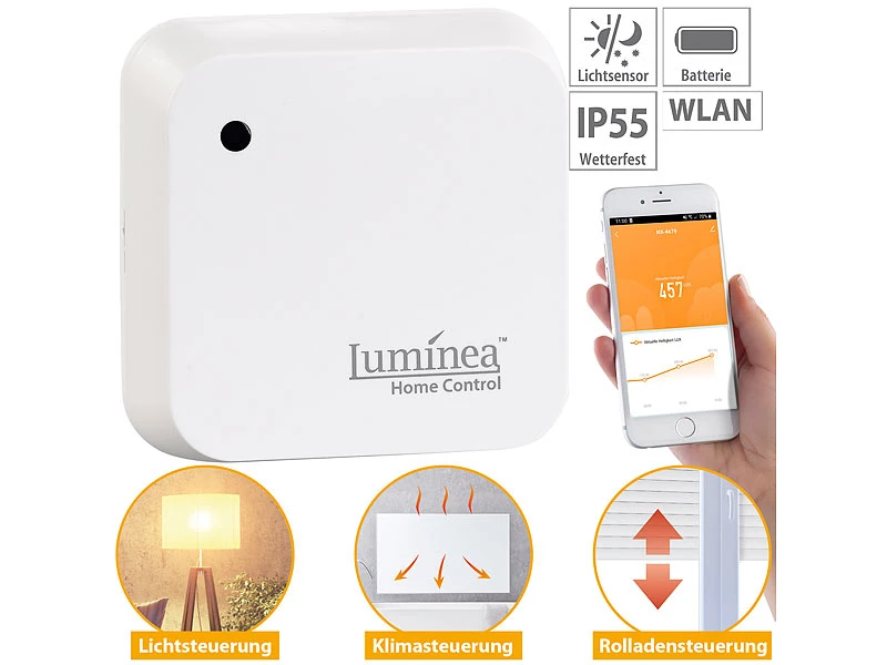 Luminea Home Control Lichtsensor Alexa:4er-Set Wetterfeste WLAN-Licht- & Dämmerungs-Sensoren Mit App, IP55 12 Luminea Home Control Lichtsensor Alexa:4er-Set Wetterfeste WLAN-Licht- & Dämmerungs-Sensoren Mit App, IP55 – Bild 10