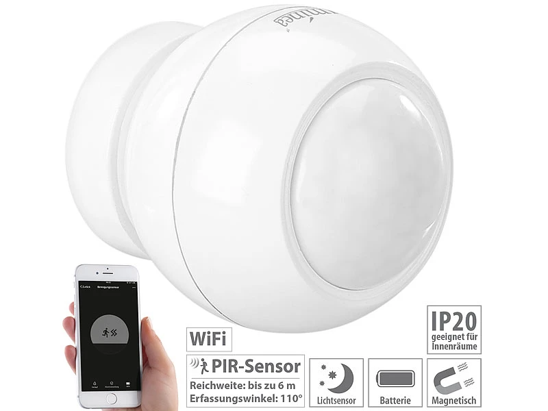 Luminea Home Control Bewegungsmelder WiFi:WLAN-PIR-Bewegungsmelder Und Lichtsensor Mit App Für Benachrichtigung 3 Luminea Home Control Bewegungsmelder WiFi:WLAN-PIR-Bewegungsmelder Und Lichtsensor Mit App Für Benachrichtigung