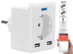 Luminea Home Control Steckdose Elesion:WLAN-Steckdose, 2 USB-Ports, App, Für Alexa, Google Assistant, Siri