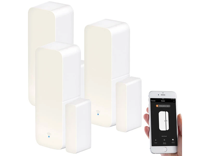 Luminea Home Control Türkontakt WLAN:3er-Set WLAN-Tür- & Fensteralarm Mit App, Für Alexa & Google Assistant 5 Luminea Home Control Türkontakt WLAN:3er-Set WLAN-Tür- & Fensteralarm Mit App, Für Alexa & Google Assistant – Bild 3