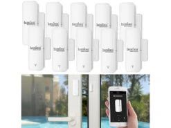 Luminea Home Control Fensterkontakte:10er-Set WLAN-Tür- & Fensteralarm, App, Für Alexa & Google Assistant -Pearl Shop nx4920 5