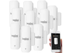 Luminea Home Control Fensterkontakte:10er-Set WLAN-Tür- & Fensteralarm, App, Für Alexa & Google Assistant -Pearl Shop nx4920 6