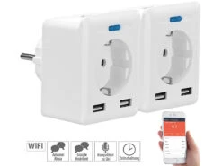 Luminea Home Control Energie Monitor:2er-Set WLAN-Steckdosen, 2 USB, App, Komp. Zu Alexa, Google, Siri