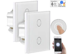 Luminea Home Control Touch Lichtschalter:2er-Set Touch-Doppel-Lichttaster, Komp. Zu Alexa & Google Assistant