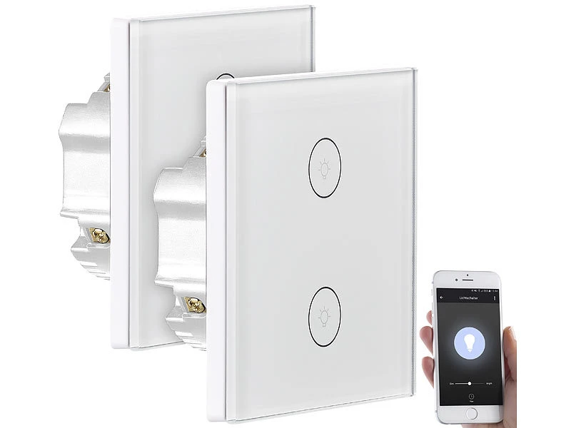 Luminea Home Control Touch Lichtschalter:2er-Set Touch-Doppel-Lichttaster, Komp. Zu Alexa & Google Assistant 4 Luminea Home Control Touch Lichtschalter:2er-Set Touch-Doppel-Lichttaster, Komp. Zu Alexa & Google Assistant – Bild 2