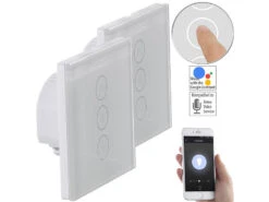 Luminea Home Control Smart Home Lichtschalter:2er-Set Touch-Lichtschalter & Dimmer, Für Alexa & Google Assistant