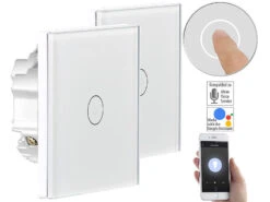 Luminea Home Control Wechselschalter:2er-Set Touch-WLAN-Lichtschalter, Für Siri, Alexa & Google Assistant