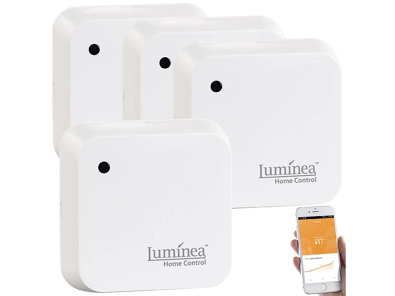 Luminea Home Control Lichtsensor Alexa:4er-Set Wetterfeste WLAN-Licht- & Dämmerungs-Sensoren Mit App, IP55 5 Luminea Home Control Lichtsensor Alexa:4er-Set Wetterfeste WLAN-Licht- & Dämmerungs-Sensoren Mit App, IP55 – Bild 3