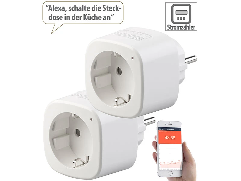 Luminea Home Control Energiemessgerät WLAN:2er-Set WLAN-Steckdosen, Amazon Alexa & Google Assistant Komp., 16 A 5 Luminea Home Control Energiemessgerät WLAN:2er-Set WLAN-Steckdosen, Amazon Alexa & Google Assistant Komp., 16 A – Bild 3