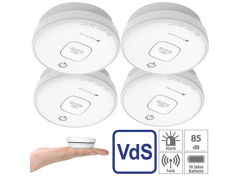 VisorTech Rauchmelder 10 Jahre:4er-Set Fotoelektrische Rauchwarnmelder Mit 10-J.-Batterie, 85 DB, VdS 3 VisorTech Rauchmelder 10 Jahre:4er-Set Fotoelektrische Rauchwarnmelder Mit 10-J.-Batterie, 85 DB, VdS