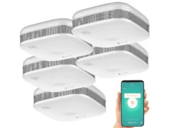 VisorTech Rauchwarnmelder:5er-Set WLAN-Design-Rauchmelder Mit Weltweiter App-Benachrichtigung -Pearl Shop zx3152 1