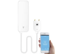 Luminea Home Control Wassermelder Alexa:WLAN-Wassermelder, Externer Sensor, App, Bis 2 Jahre Batterie-Laufzeit -Pearl Shop zx5004 2