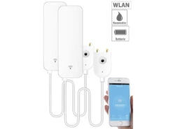 Luminea Home Control Wasseralarm:2er-Set WLAN-Wassermelder, Externer Sensor, App, 2 J. Batterielaufzeit