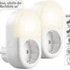 Luminea Home Control LED-Nachtlicht-Plug-in:2er-Set WLAN-Steckdose Mit LED-Nachtlicht, App & Sprachsteuerung, 16 A -Pearl Shop zx5058 2