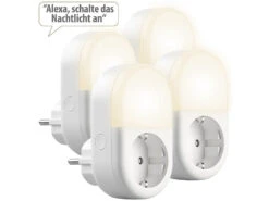 Luminea Home Control LED-Nachtlicht-Plug-ins:4er-Set WLAN-Steckdose Mit LED-Nachtlicht, App & Sprachsteuerung, 16 A -Pearl Shop zx5059 1