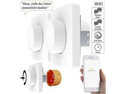 Luminea Home Control Smart Dimmer:2er-Set WLAN-Unterputz-Lichtschalter Mit Dreh- & Drück-Funktion, App