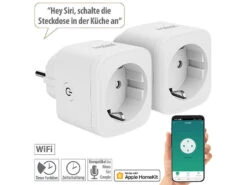 Luminea Home Control Smarte Steckdose:2er-Set WLAN-Steckdosen, Apple-HomeKit-zertifiziert, Sprachsteuerung