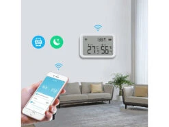 Luminea Home Control WLAN Temperatursensor:3in1-WLAN-Sensor Für Temperatur, Luftfeuchtigkeit Und Helligkeit, App -Pearl Shop zx5200 2