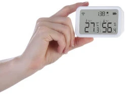 Luminea Home Control WLAN Temperatursensor:3in1-WLAN-Sensor Für Temperatur, Luftfeuchtigkeit Und Helligkeit, App -Pearl Shop zx5200 20