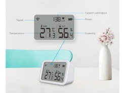 Luminea Home Control WLAN Temperatursensor:3in1-WLAN-Sensor Für Temperatur, Luftfeuchtigkeit Und Helligkeit, App -Pearl Shop zx5200 3