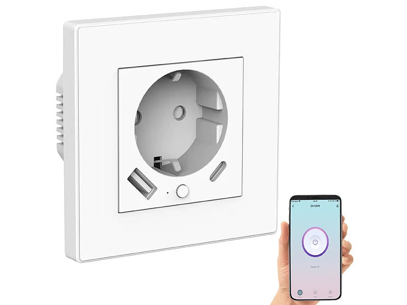 Luminea Home Control Unterputz Steckdose:2in1-WLAN-Unterputzsteckdose Mit USB-C- Und USB-A-Netzteil, 2 A, App 5 Luminea Home Control Unterputz Steckdose:2in1-WLAN-Unterputzsteckdose Mit USB-C- Und USB-A-Netzteil, 2 A, App – Bild 3
