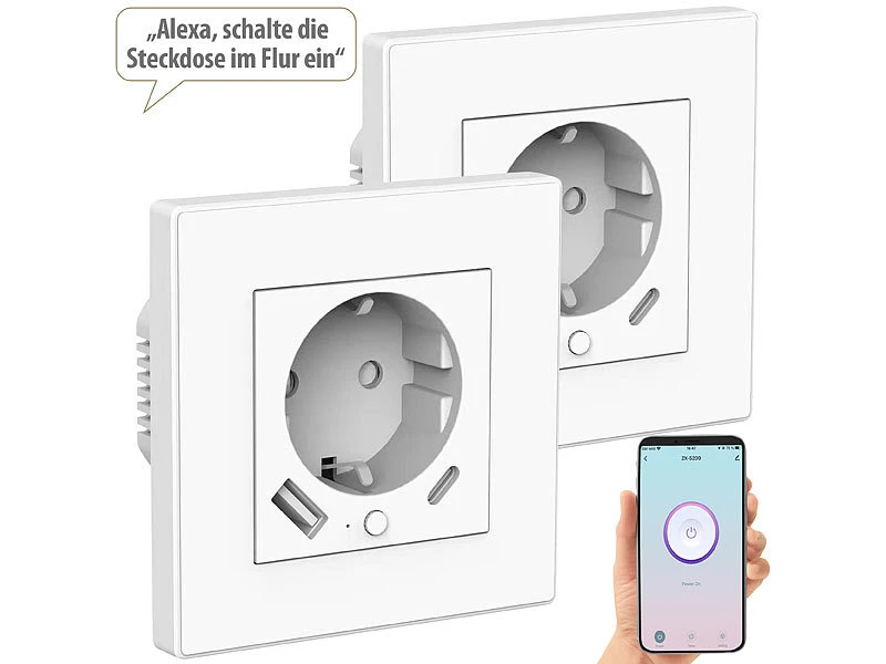 Luminea Home Control Ladeport Steckdose:3er-Set WLAN-Unterputzsteckdosen Mit App, Je 1x USB A, 1x USB C, 2 A 4 Luminea Home Control Ladeport Steckdose:3er-Set WLAN-Unterputzsteckdosen Mit App, Je 1x USB A, 1x USB C, 2 A – Bild 2