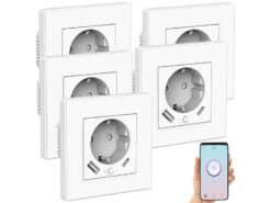 Luminea Home Control W LAN Steckdosen:5er-Set WLAN-Unterputzsteckdosen Mit App, Je 1x USB A, 1x USB C, 2 A 13 Luminea Home Control W LAN Steckdosen:5er-Set WLAN-Unterputzsteckdosen Mit App, Je 1x USB A, 1x USB C, 2 A -Pearl Shop zx5214 1