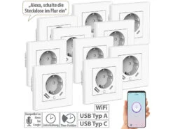 Luminea Home Control Steckdosen:10er-Set WLAN-Unterputzsteckdosen Mit App, Je 1x USB A, 1x USB C, 2 A 13 Luminea Home Control Steckdosen:10er-Set WLAN-Unterputzsteckdosen Mit App, Je 1x USB A, 1x USB C, 2 A -Pearl Shop zx5215 2