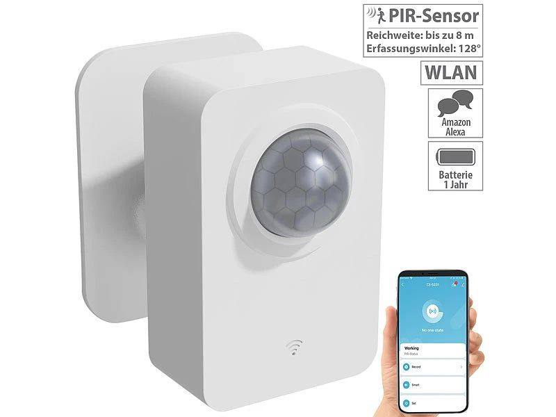 Luminea Home Control Bewegungsmelder Alarm:2er-Set ZigBee-PIR-Bewegungsmelder, 8 M Reichweite, App 6 Luminea Home Control Bewegungsmelder Alarm:2er-Set ZigBee-PIR-Bewegungsmelder, 8 M Reichweite, App – Bild 5