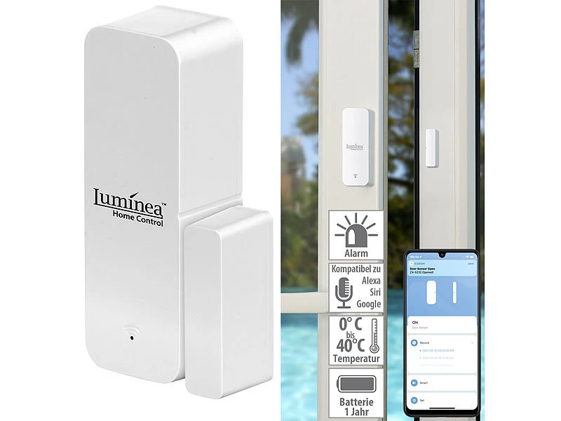 Luminea Home Control ZigBee Türkontakt:ZigBee-Tür- & Fensteralarm, Für Alexa, Google Assistant Und Siri, App 3 Luminea Home Control ZigBee Türkontakt:ZigBee-Tür- & Fensteralarm, Für Alexa, Google Assistant Und Siri, App