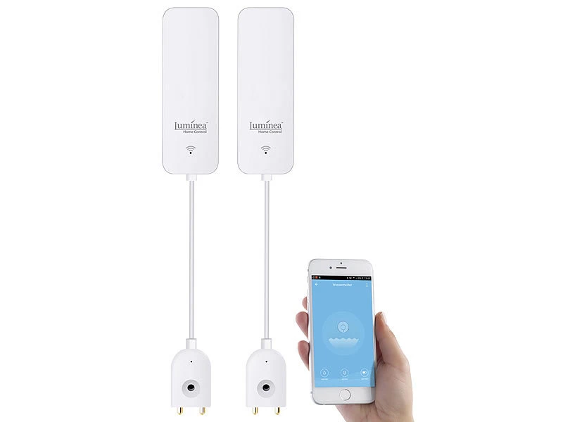 Luminea Home Control ZigBee Wassersensor:2er-Set ZigBee-Wassermelder Mit Externem Sensor, App 4 Luminea Home Control ZigBee Wassersensor:2er-Set ZigBee-Wassermelder Mit Externem Sensor, App – Bild 2