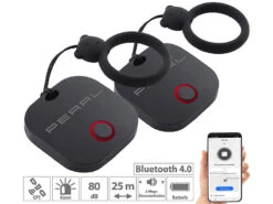 Pearl Shop 4 PEARL Key Finder:4in1-Mini-Schlüsselfinder M. BT, App & GPS-Ortung, 80 DB, 2er-Set