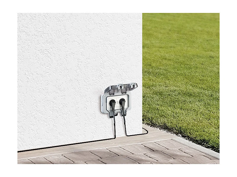 Luminea Home Control WLAN Steckdose:Outdoor-WLAN-Aufputz-Doppelsteckdose, Sprachbefehl, Strommessung, App 6 Luminea Home Control WLAN Steckdose:Outdoor-WLAN-Aufputz-Doppelsteckdose, Sprachbefehl, Strommessung, App – Bild 4