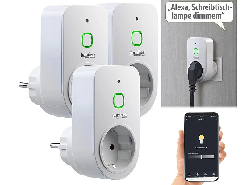 Luminea Home Control Dimmersteckdosen:3er Smarte WLAN-Dimmer-Steckdose Mit Phasenabschnittsdimmer Bis 200 W 4 Luminea Home Control Dimmersteckdosen:3er Smarte WLAN-Dimmer-Steckdose Mit Phasenabschnittsdimmer Bis 200 W – Bild 2