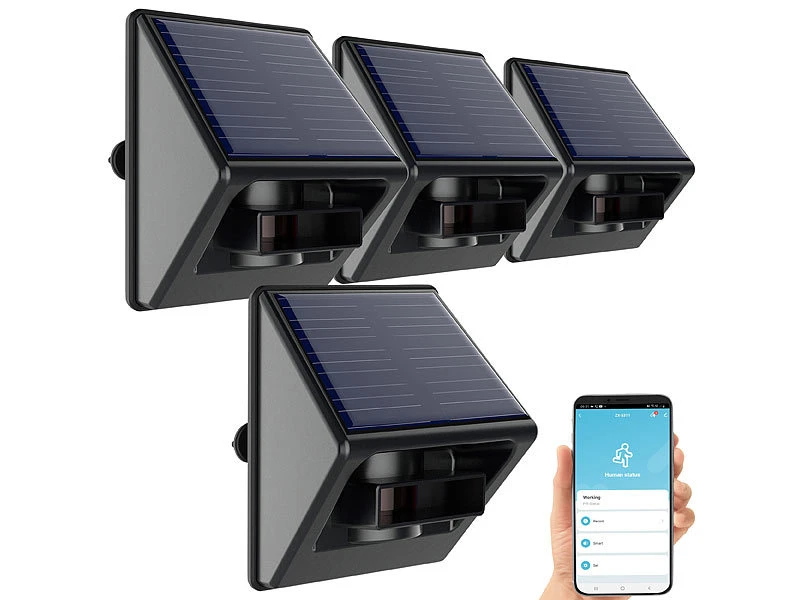 Luminea Home Control Bewegungssensor PIR:4er-Set Outdoor-PIR-Sensoren, Solarpanel, App, IP55, ZigBee-kompatibel 5 Luminea Home Control Bewegungssensor PIR:4er-Set Outdoor-PIR-Sensoren, Solarpanel, App, IP55, ZigBee-kompatibel – Bild 3